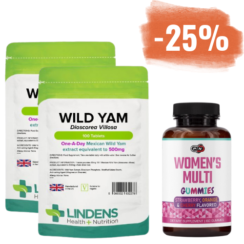 2x 100 tablet Lindens Divji Jam 500 mg + 1x 60 gumi bombonov Pure Nutrition Women's Multi
