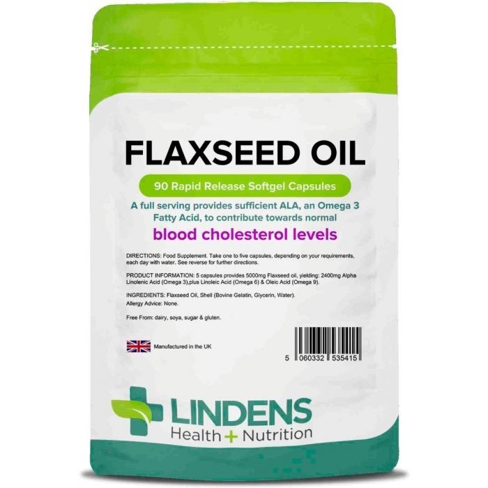 Lindens Flax Seed Oil - Laneno olje 1000 mg, 90 kapsul - prispeva k vzdrževanju normalne ravni holesterola v krvi