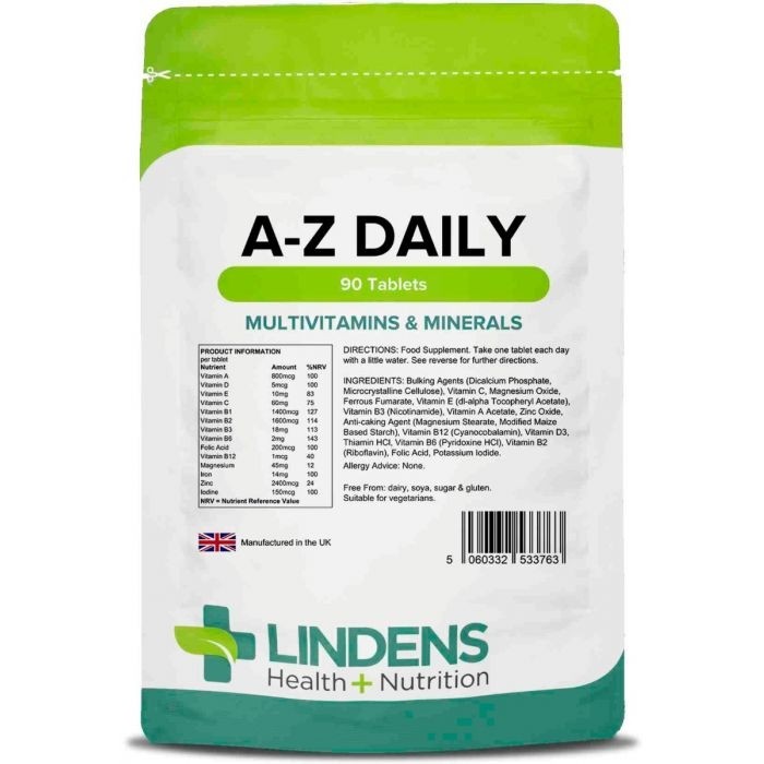 Lindens A-Z Daily Multivitamins & Minerals – multivitamini in minerali A-Z za vsak dan, 90 tablet