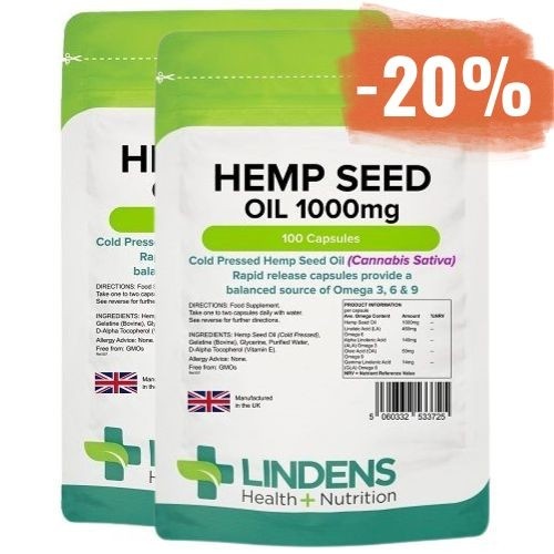 2x 100 kapsul Lindens Olje konopljinih semen 1000 mg - uravnotežen vir Omega 3 & 6