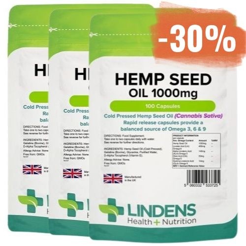 3x 100 kapsul Lindens Olje konopljinih semen 1000 mg - uravnotežen vir Omega 3 & 6