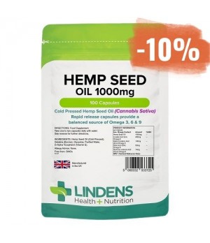 Lindens Hempseed Oil – Olje konopljinih semen 1000 mg, 100 kapsul - uravnotežen vir Omega 3 & 6